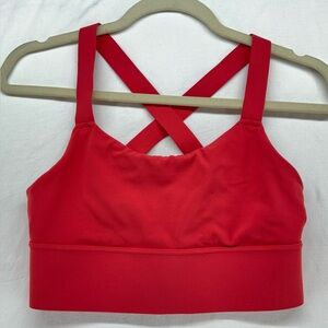 Athleta Warrior Long Line Sports Bra Criss Cross Size Small Coral Orange Red